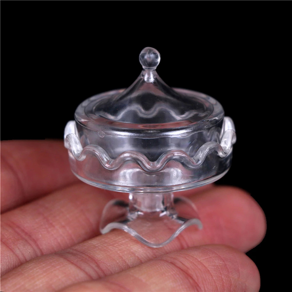 Plastic Transparent Dessert Pot Pastry Plate Kitchen Furniture Toy for Children Gift Wholesale Kids 1:12 Dollhouse Miniature