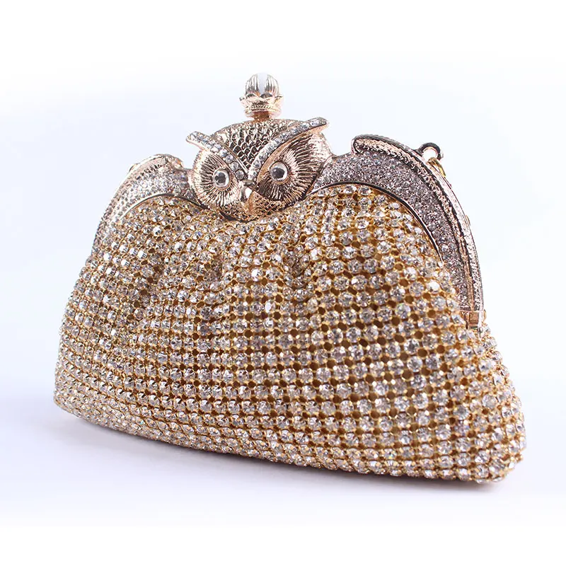 2016 Hot Fashion Handmade Alloy Owl Evening Bag Clutch Crystal Purse Bag Party Vintage Wedding Bag