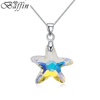 

100% Genuine Crystals from Swarovski Starfish Pendant Necklaces Rhodium Plated Chain Collares For Women Jewelry 4 Colors