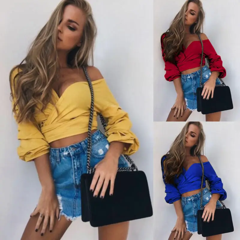 

2018 New Brand Fashion Stylish Sexy Women Autumn Spring Soft V-Neck Solid Tee Ladies Casual Street Crop Tops T-Shirt Clubwear