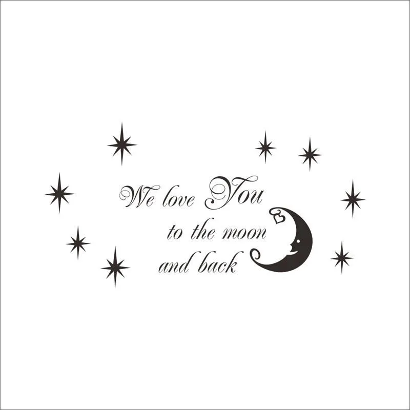 

Romantic Black Color We Love You Night Stars Moon Heart Mural Art Home Decor Wall Sticker For Bedroom Kids Baby Room Decals