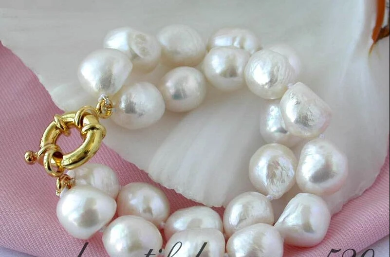 

FREE SHIPPING * z2303 2row 8" 15mm white baroque freshwater pearl bracelet