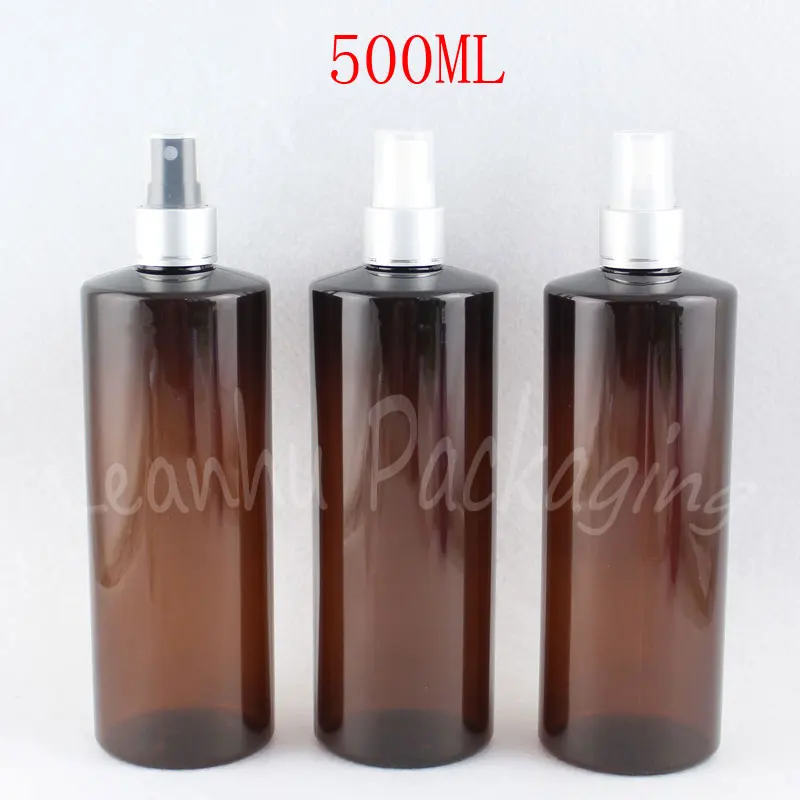 Download 500ML Brown Flat Shoulder Plastic Bottle With Silver Spray ... Yellowimages Mockups