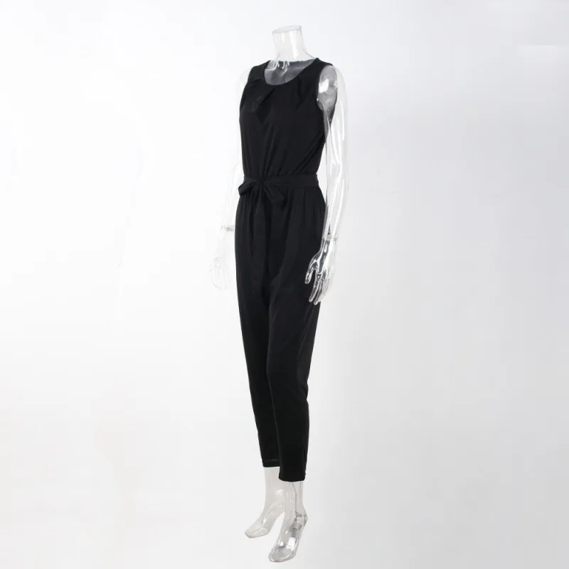Simple Bow Jumpsuit Sexy Sleeveless Straps Jumpsuits Suits New Elastic Solid Jumpsuit Long Pants Slim Romper Black White Blue