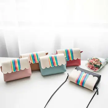 

New Women Ladies Fashion Small Leather Rainbow Shoulder Bag Woven HandBag Crossbody Bag Shopping Bags