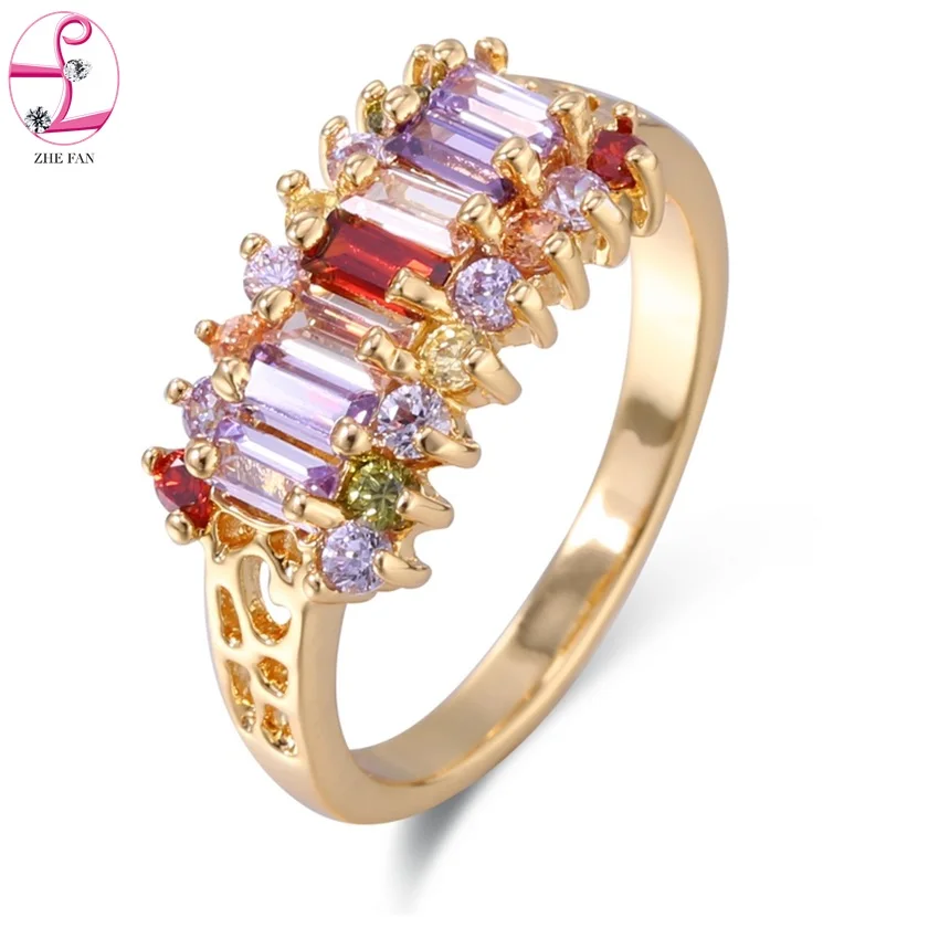 ZHE FAN Women Colorful Ring Alternating stone Cubic Zirconia Wedding