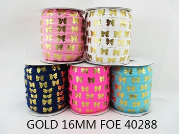

5/8"(16mm) gold FOE elastic ribbon knot-bow snow flack DIY headwear ribbon garment accessories handmade materials,50Yc706