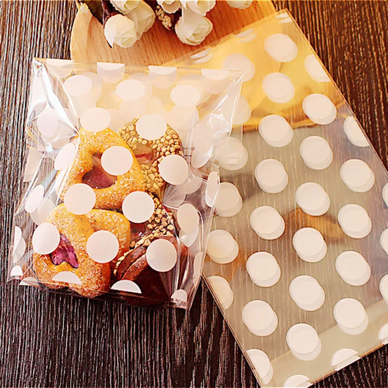 

100pcs White Polka Dots Cookie&Candy Bag Self-Adhesive For Wedding Birthday Party Gift Bag Biscuit Baking Packaging Bag