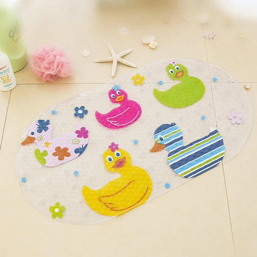 Colorful PVC Non Slip Cobblestone Cartoon Ducks Clear Suction Cup