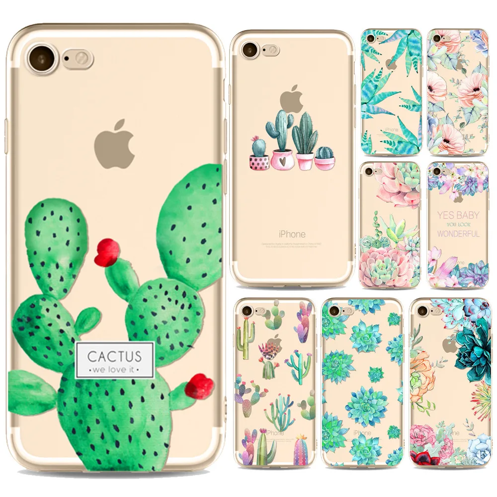 Cute Phone Cases For iPhone X 10 7 8 6 6s 7Plus 8Plus 6plus 6splus Green Plants Fatty Succulents Cactus Back Cover Shell Capa |