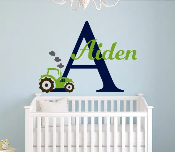 

Custom Boys Name Wall Decal Name Tractor Vinyl Wall Sticker Nursery Boys Bedroom Fashion Style Decor Removable Wall Mural M-10