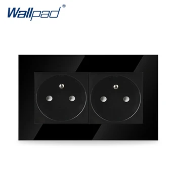 

Wallpad Luxury Double French Socket Black Crystal Glass Switch 146*86mm Double 2 Pin French Wall Plug Socket , Free Shipping