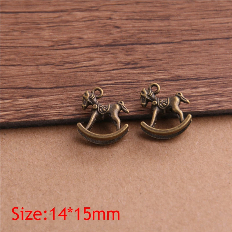 20PCS 14*15mm 2 Color Rocking Horse Charms Animal Toys Pendant Metal Alloy DIY Necklace Bracelet Earrings Marking