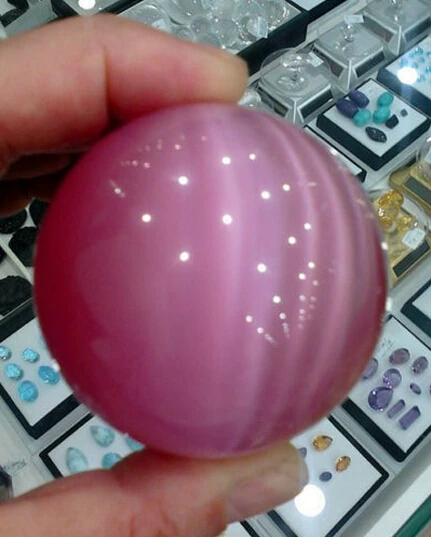 

natural Quartz stone Ball + base 60MM STAND New ASIAN QUARTZ PINK CAT EYE CRYSTAL BALL SPHERE