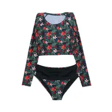 Бикини с длинным рукавом из двух частей, короткий купальник, купальник, пляжный спортивный купальник, цветочный купальный костюм с розой