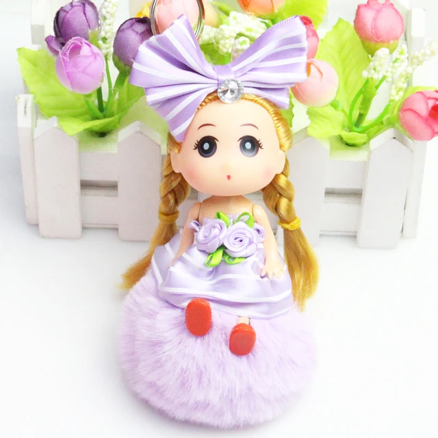 10 PCS A Set Fur Pompom Keychain Barbie Princess Car Keyring Barbie Doll Keychain Fairy Girl
