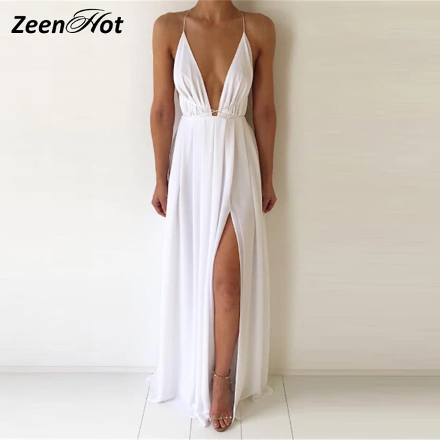Women Summer Y White Maxi Dress High Split Sleeveless Spaghetti Women Summer Y White Maxi Dress High Split Sleeveless Spaghetti Strap Party Long Dresses Vestido Longo
