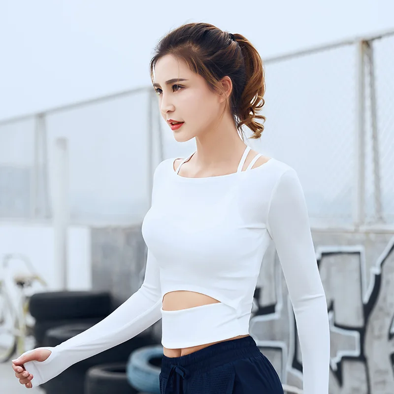 Female T shirt Yoga Top Sexy Yoga Shirts Long Sleeve Workout Tops font b Fitness b