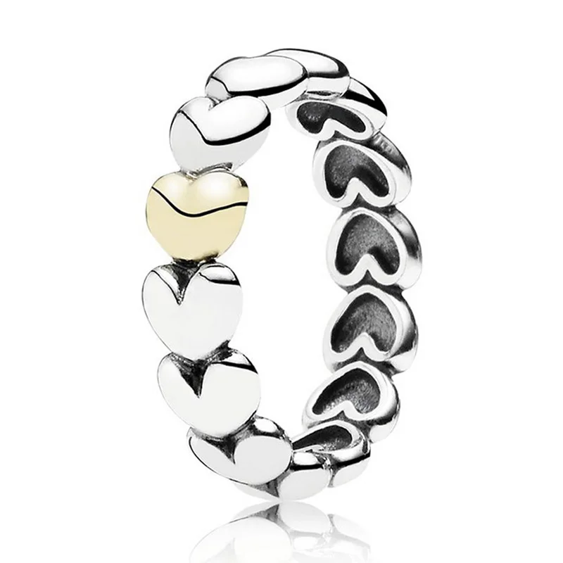 

Authentic 925 Sterling Silver Ring Vintage Gold My One True Love Heart Rings For Women Wedding Party Gift Fine Pandora Jewelry