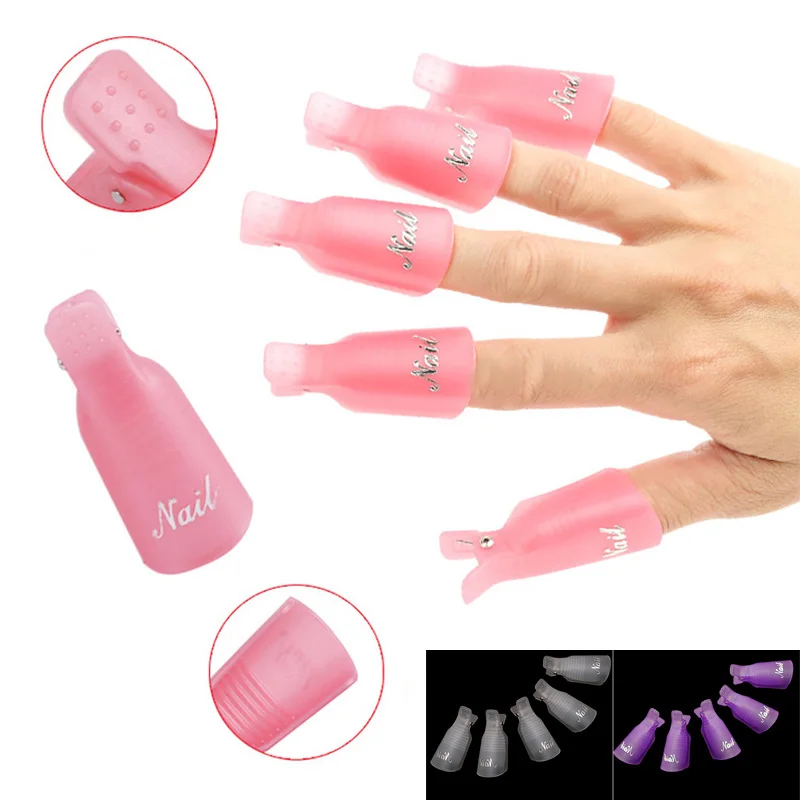 10pcs Reusable Nail Polish Remover Clips 3 Colors Wrap Nail Art Soak