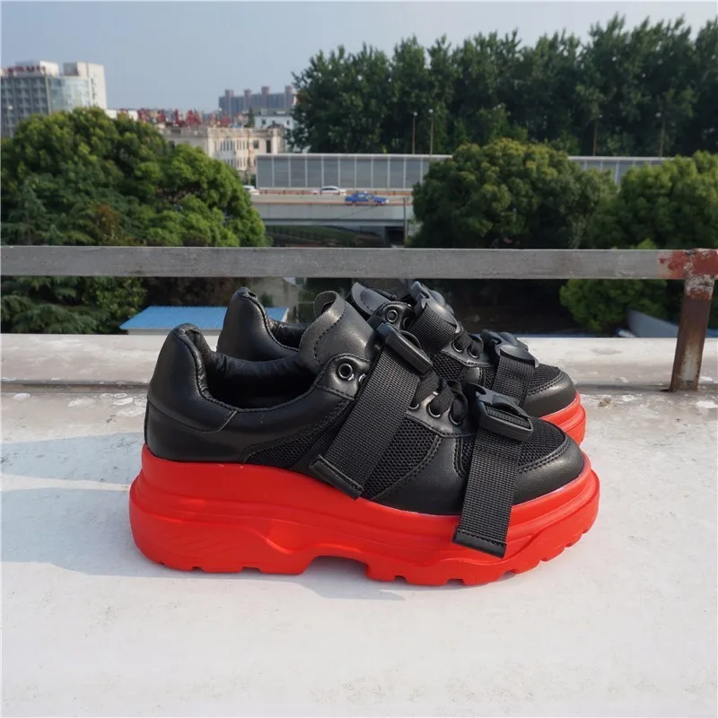 RASMEUP Véritable En Cuir Maille Femmes de Plate-Forme Sneakers 2019 Mode Femmes Blanc Noir Papa chaussures pour femme décontracté Chunky Formateurs - 3