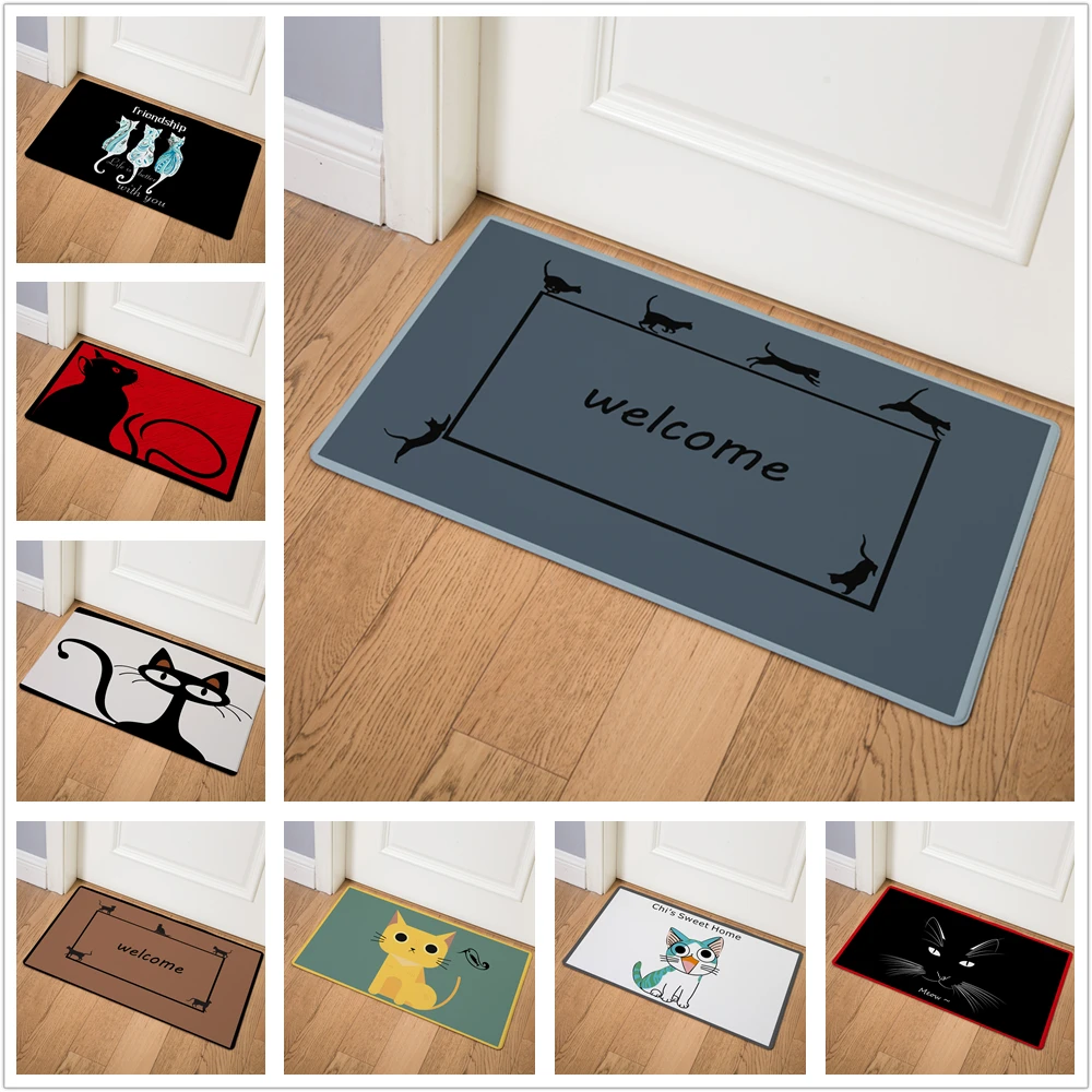 

Cat Print Kitchen Rugs Home Mats Living Room Entrance Mat Outdoor Carpet Doormat Indoor Non-slip Bath Mat Welcome Flooring Mats
