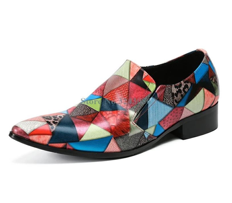 Coloridas Fashion Baixos Picture Club Sapatos Homens As Mocassins Geométricas Night De Dedo Confortável Couro Apontado Festa 4gqdxt