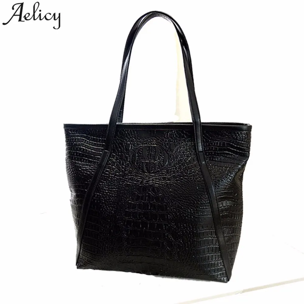 

Aelicy Large Capacity Women Crocodile Shoulder Bag Vintage Big Tote Bags for Ladies Handbags Women Black Shoulder Bag Leather