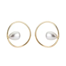 Srcoi золотой цвет геометрический круг встроенный нерегулярные жемчудина в виде капли слез Стад Серьги Асимметричная полые круглые серьги для свадьбы