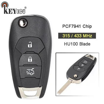 

KEYECU 10x 315/ 433MHz PCF7941 Chip Replacement Remote Car Key Fob 3 Button HU100 Blade for Chevrolet Aveo Cruze 2014-2017