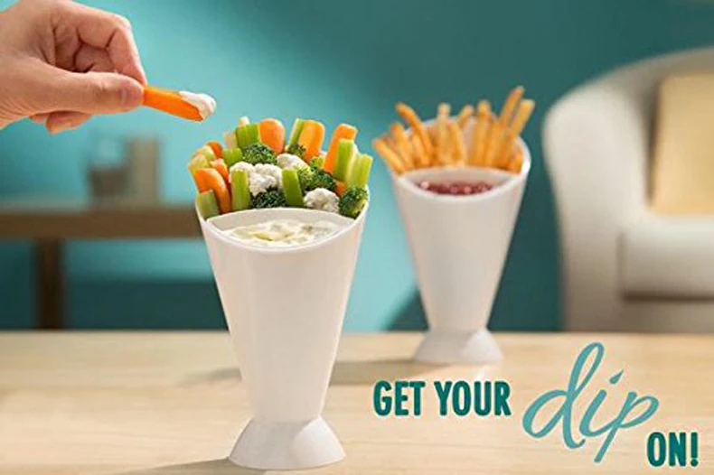 Kitchen French Fry Holder with Ketchup Cup Fries Cone Veggies Salad Bowl Removable Dipping Cup Set Kitchen Accessories Gadgets