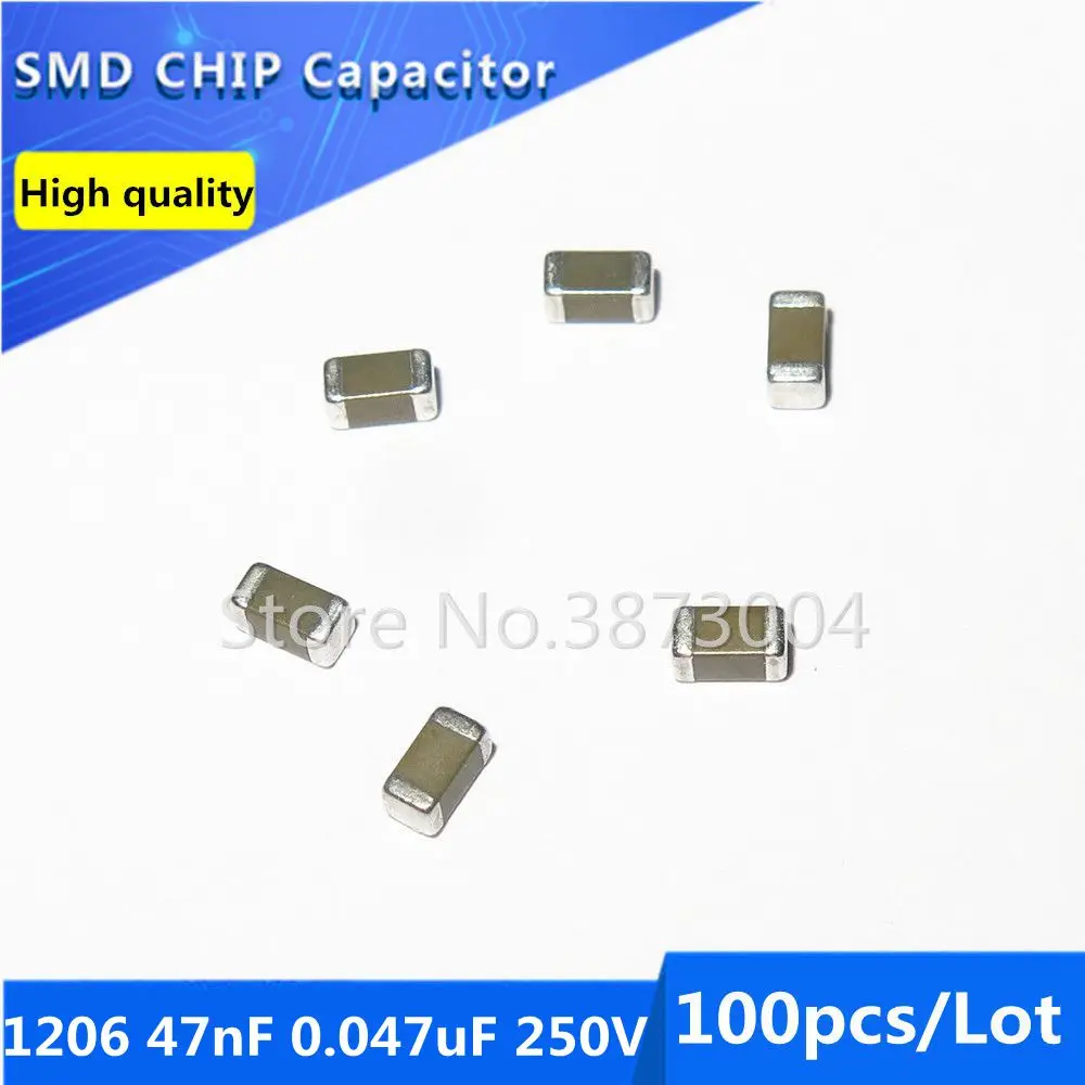 100 шт 1206 47nF 0 047 мкФ 250V 10% толстая пленка чип многослойный керамический конденсатор