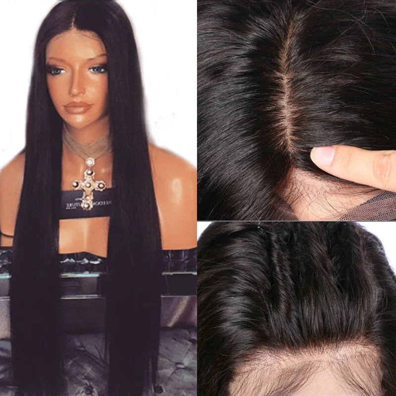 Base de Seda Cheia do Laço Perucas de Cabelo Humano com o Arrancou em Linha Cabelo de Remy do Brasileiro Peruca do Laço para as Mulheres com o Cabelo do Bebê Luffyhair 5 4.5 Cabelo do Bebê Pré Reta