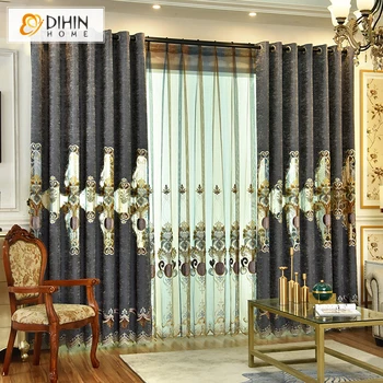 

High Quality European Embroidered Luxury Blackout Curtains Window Curtain For Living Room 1 Panel