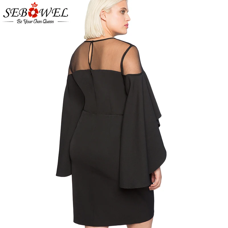 Black-Mesh-Illusion-Cold-Shoulder-Plus-Size-Dress-LC220395-2-3 