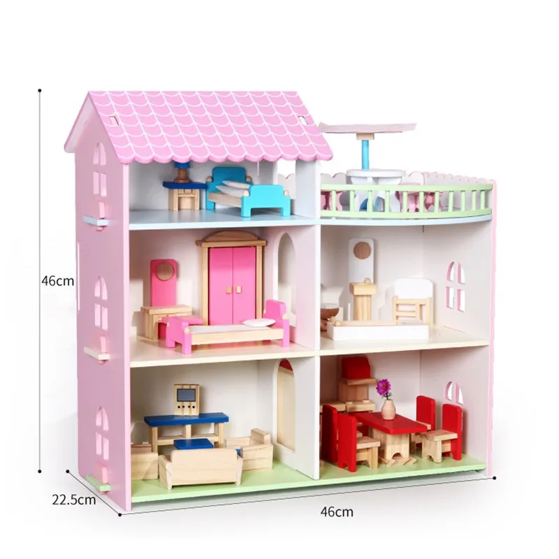 خشبية مصغرة دمية ثلاثة قصة DIY بيت الدمية مجموعات أثاث للدمى الاطفال هدايا نتظاهر اللعب لعب للأطفال