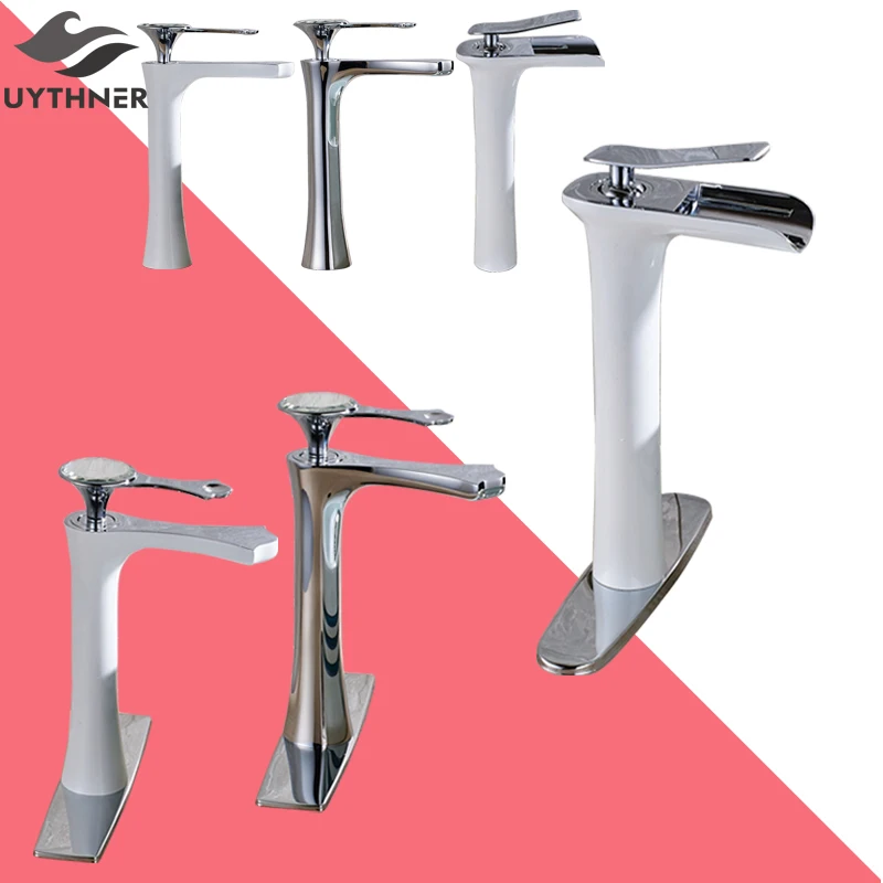 

Uythner Snake Shape Mosaic Srystal Handle with Arc Base Chrome & White Bathroom Basin Faucet Mixer Tap