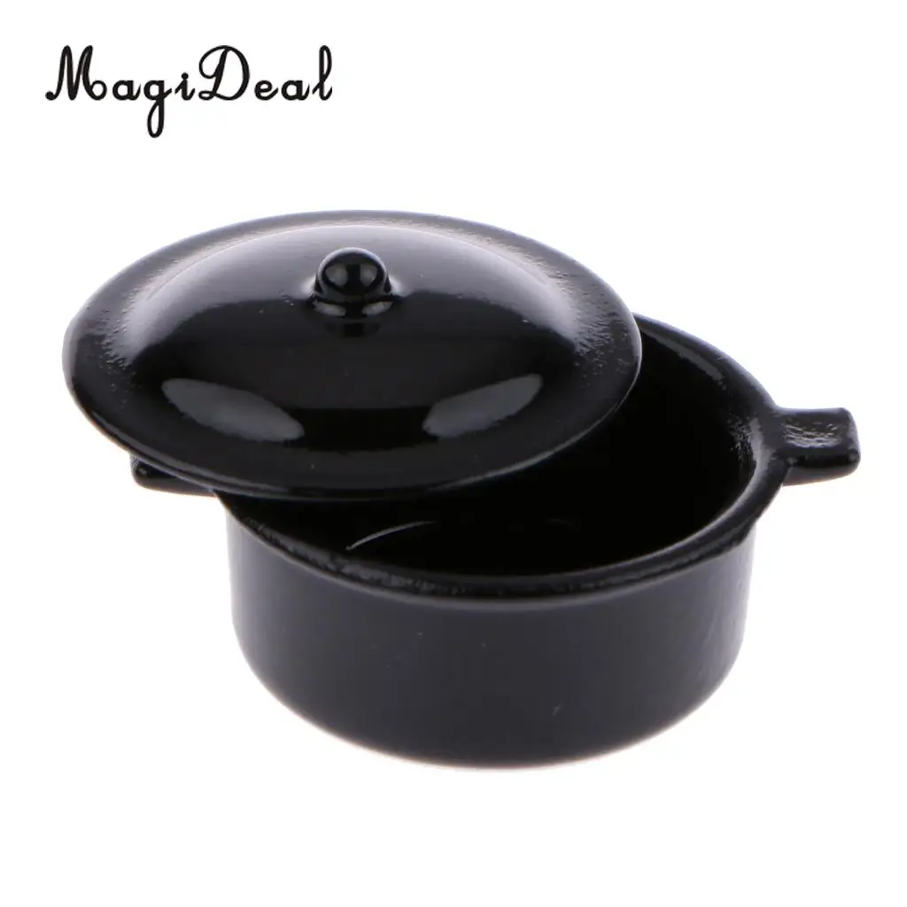 1Pc Alloy 1/12 Dollhouse Miniature Kitchen Kitchenware Utensil Casserole Stock Pot for Dolls House Children Pretend Play Toy