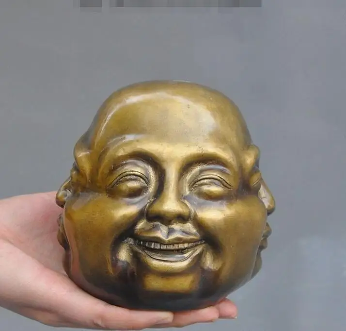 Chinese Buddhism Copper Maitreya Buddha 4 Face Moods Buddha Head Statuein Statues & Sculptures