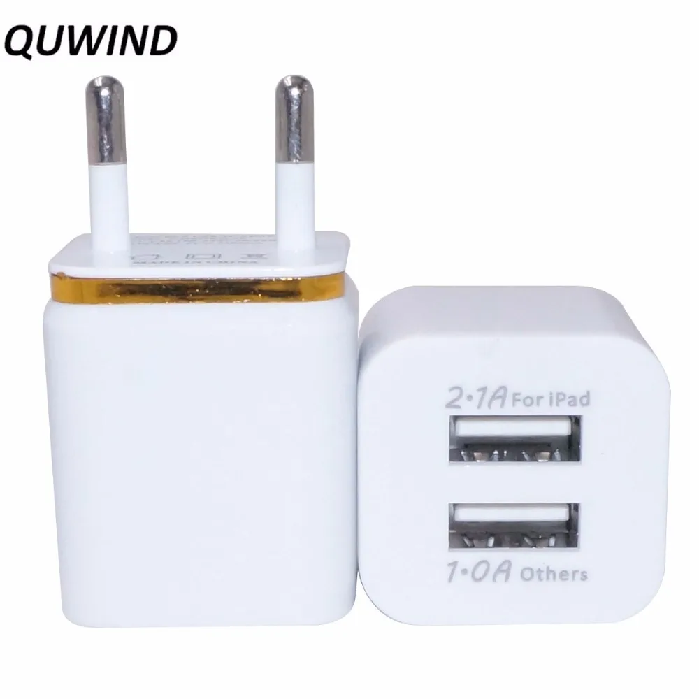 

QUWIND 1A Dual USB Output Electronic Plating AC Charger Adapter EU Standard for iPhone 6 6s 7 8 x Samsung S6 S7 S8 S9 HuaWei