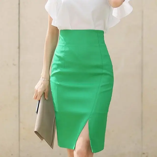 Office Pencil Skirt Brand Basic High Waist Empire Zipper Closed Office Pencil Skirt Brand Basic High Waist Empire Zipper Closed Solid Color Split Falda Women Formal