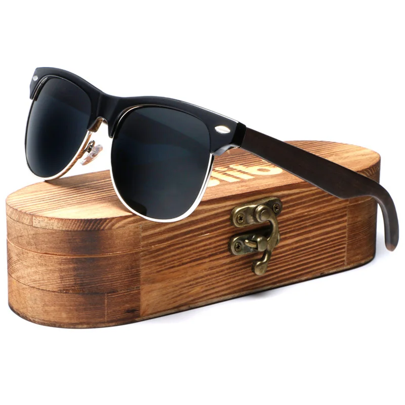 

Ablibi Bamboo Wood Sunglasses with Polarized Lenses Unique Men Semi Rimless Sun Glasses UAV UAB Protective with Wood Shades Case