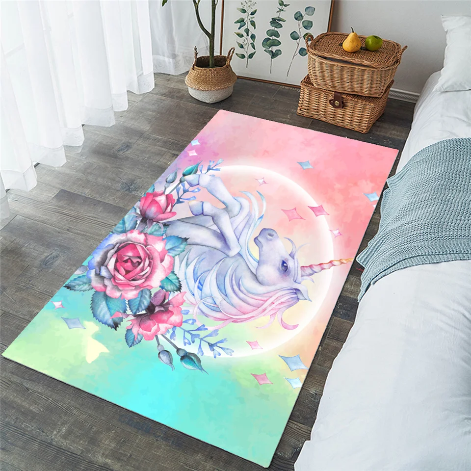 BeddingOutlet Unicorn Large Carpets for Living Room Rose Cartoon Kids Play Floor Mat Pink Floral Area Rug for Girls Room 122x183
