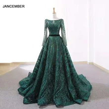 J66691 jancember А-силуэт вечерние платья с длинными рукавами и круглым вырезом элегантное вечернее платье для женщин Зеленые Вечерние платья robe de soiree