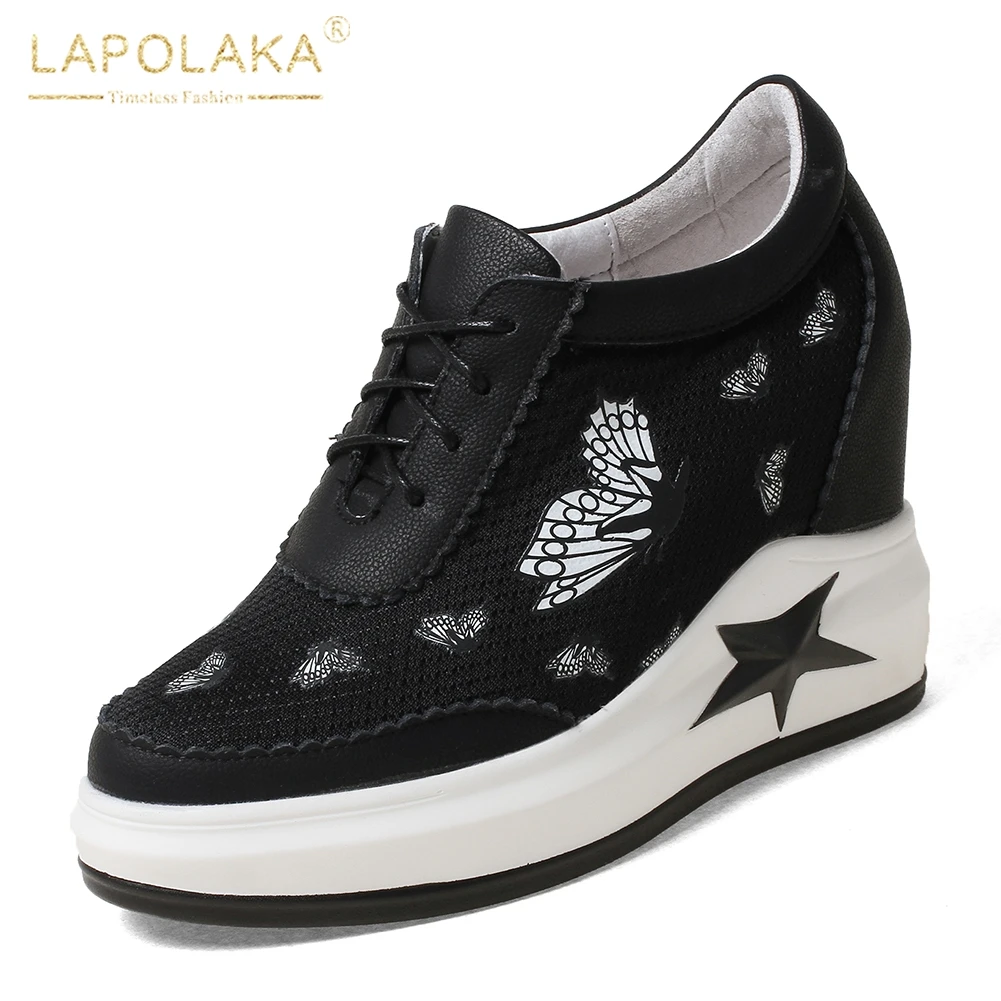 

Lapolaka 2018 Large Size 32-40 Cow Leather Women Shoes Vulcanize Lace Up Increasing Heels New Fashion Dropship Shoes Woman