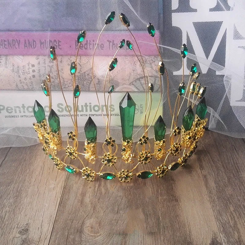 Himstory, Европейский Зеленый Кристалл, диадемы, корона, винтажные золотые стразы, торжественные короны в стиле барокко, свадебные аксессуары для волос