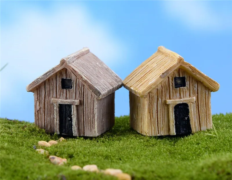 

1pcs Wooden House Model Miniature Mini Resin Small House Garden Micro Figurines Miniatures Garden Decor DIY Accessories