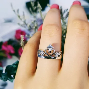 

Original solid fashion 100% 925 sterling silver promise crown princess rings for girl women love finger wholesale jewelry R163AS