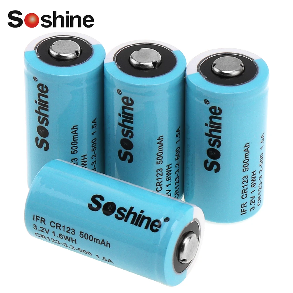 4pcs Soshine IFR CR123 Rechargable Battery 3.2V 500mAh LiFePO4 Battery