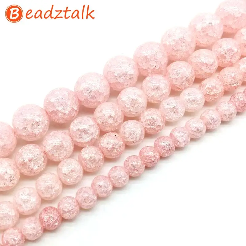 

Colorful Crackle Glass Crystal Pink Round Beads Spacer 6mm 8mm 10mm 12mm Pick Size DIY Jewelry Supplies